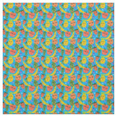 Whimsical Funny Fruit Salad Pattern Blue Stof (Swatch)