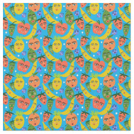 Whimsical Funny Fruit Salad Pattern Blue Stof
