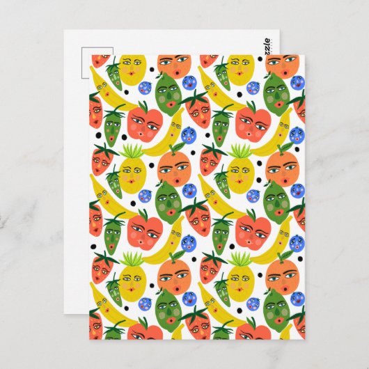 Whimsical Funny Fruit Salad Pattern Briefkaart (Voorkant / Achterkant)