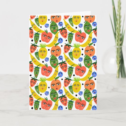 Whimsical Funny Fruit Salad Pattern Kaart (Voorkant)