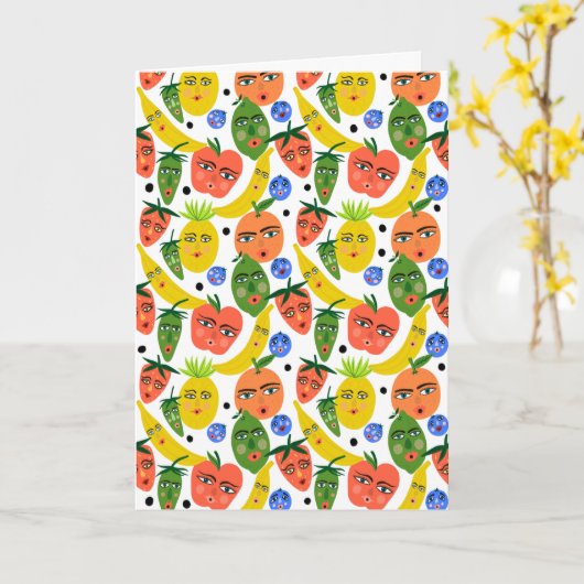 Whimsical Funny Fruit Salad Pattern Kaart (Gele Bloem)