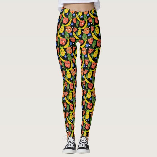 Whimsical Funny Fruit Salad Pattern Leggings (Voorkant)