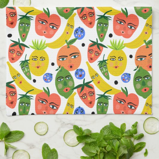 Whimsical Funny Fruit Salad Pattern Theedoek (Gevouwen)