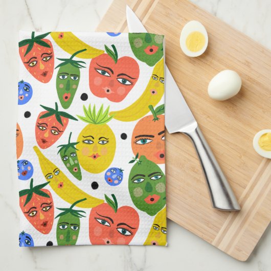 Whimsical Funny Fruit Salad Pattern Theedoek (Quarter Fold)