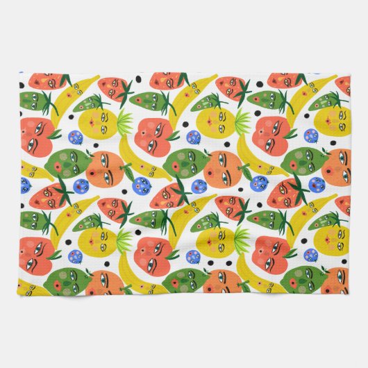 Whimsical Funny Fruit Salad Pattern Theedoek (Horizontaal)