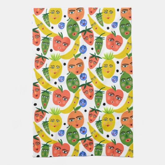 Whimsical Funny Fruit Salad Pattern Theedoek (Verticaal)