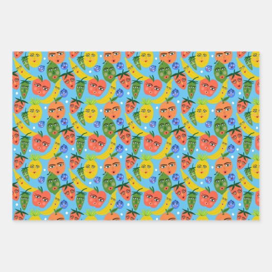 Whimsical Funny Fruit Salad Pattern Variety Pack Inpakpapier Vel (Voorkant 3)