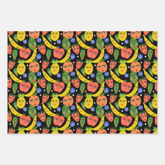Whimsical Funny Fruit Salad Pattern Variety Pack Inpakpapier Vel (Voorkant 2)