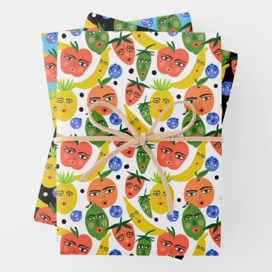 Whimsical Funny Fruit Salad Pattern Variety Pack Inpakpapier Vel (In situ)