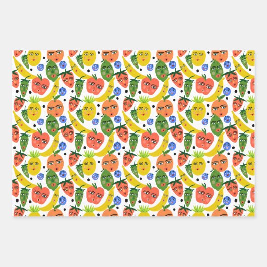 Whimsical Funny Fruit Salad Pattern Variety Pack Inpakpapier Vel (Voorkant)