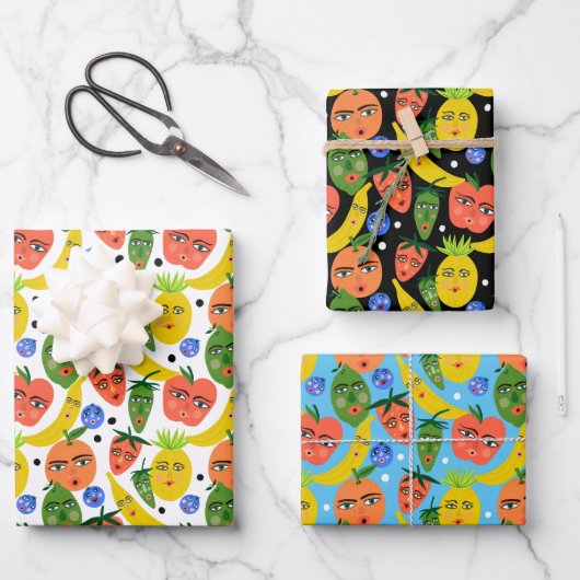 Whimsical Funny Fruit Salad Pattern Variety Pack Inpakpapier Vel (Voorkant)