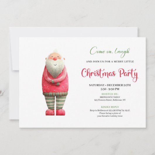 Whimsical Funny Pink Santa Christmas Party Invite Kaart (Voorkant)