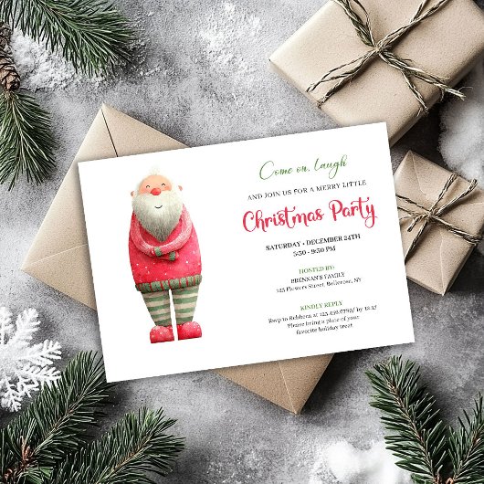 Whimsical Funny Pink Santa Christmas Party Invite Kaart