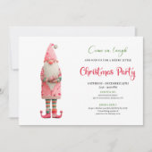 Whimsical Funny Pink Santa Festive Party Invites Kaart (Voorkant)