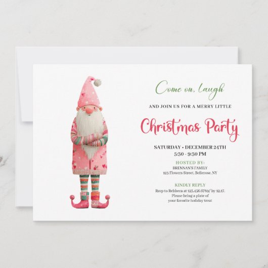 Whimsical Funny Pink Santa Festive Party Invites Kaart (Voorkant)