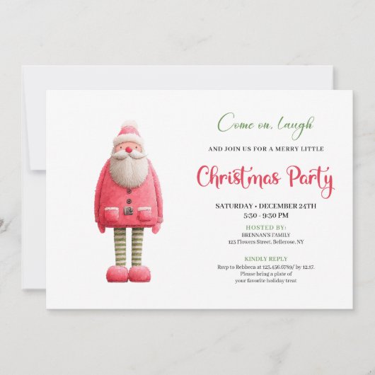 Whimsical Funny Pink Santa Modern Xmas Card Kaart (Voorkant)