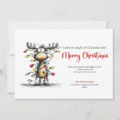 Whimsical Funny Reindeer Christmas Greeting Card Feestdagenkaart (Voorkant)