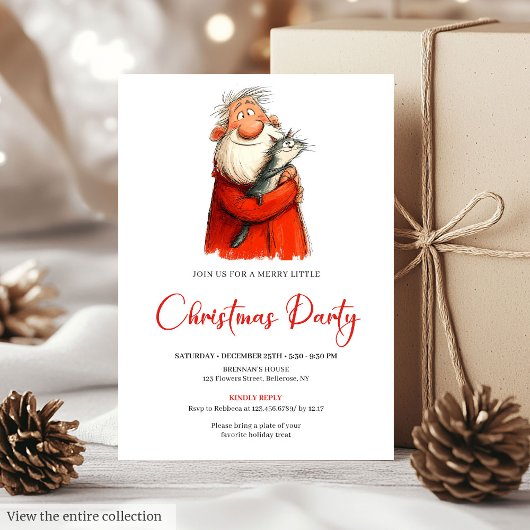 Whimsical Funny Santa Festive Christmas Invitation Kaart