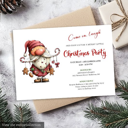 Whimsical Funny Santa Watercolor Holiday Invites Kaart