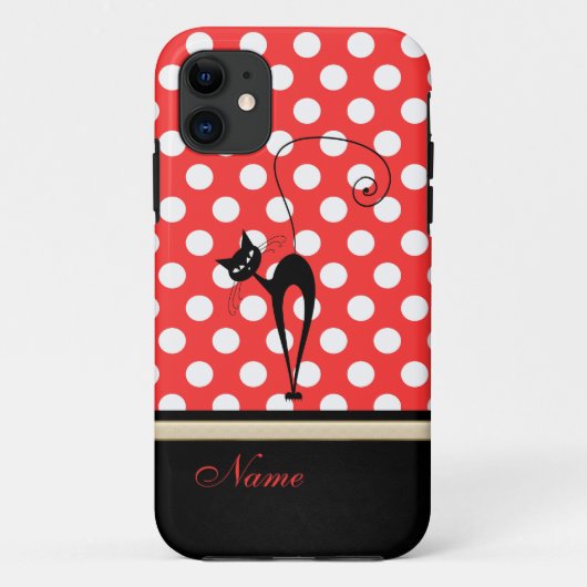 Whimsical Funny trendy black cat polka dots Case-Mate iPhone Case (Achterkant)