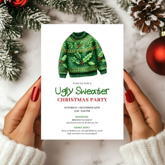 Whimsical Funny Ugly Sweater Holiday Invite Kaart