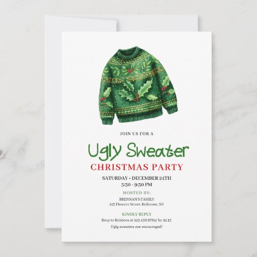 Whimsical Funny Ugly Sweater Holiday Invite Kaart (Voorkant)
