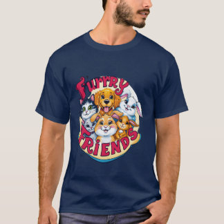 Whimsical Furry Friends Vibrant Pet Companions Fam T-shirt