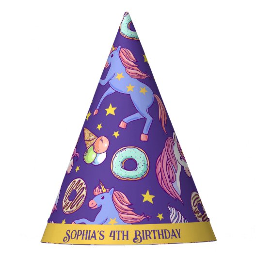 Whimsical fusie van eenhoorns, donuts, ijs feesthoedjes (Voorkant)