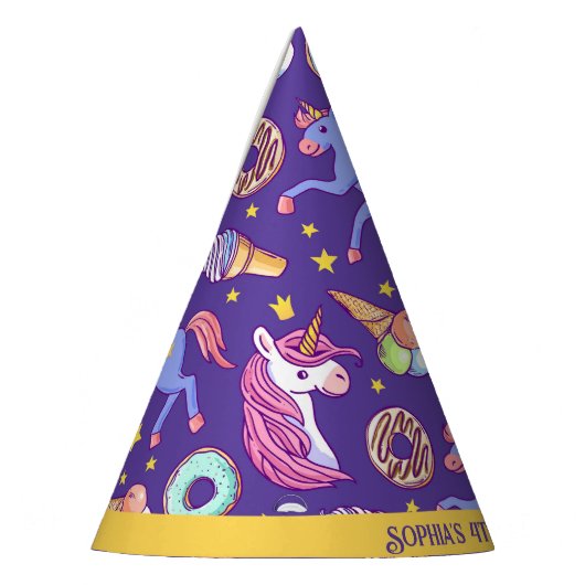 Whimsical fusie van eenhoorns, donuts, ijs feesthoedjes (Links)