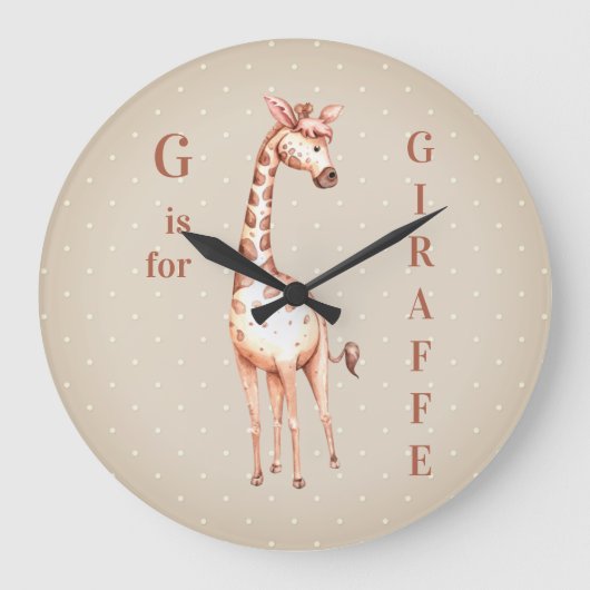 Whimsical G is voor GIRAFFE Polka Dots Grote Klok (Voorkant)
