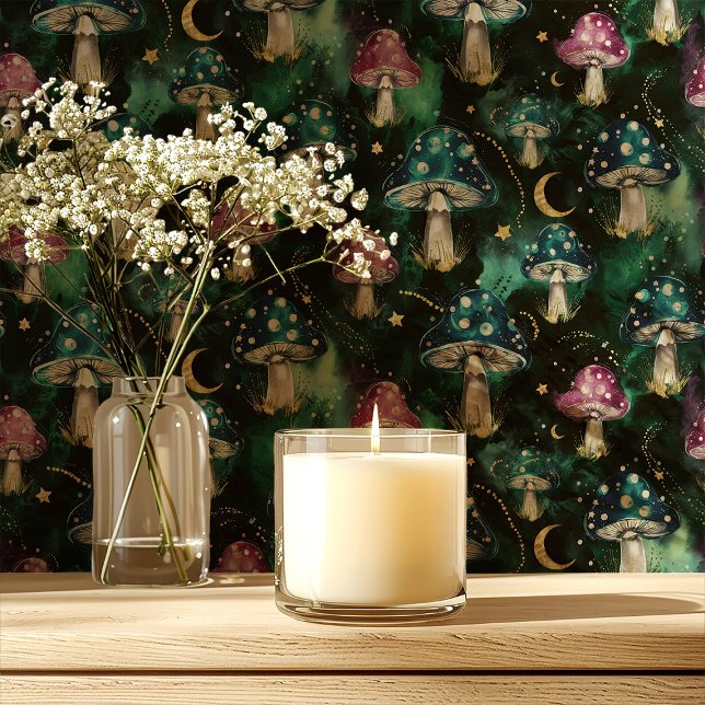 Whimsical Galaxy Paddenstoelen op Zwart Behang (Creator heeft geüpload)