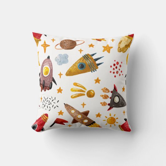Whimsical Galaxy Rocket Ship Pattern Kids Decor Kussen (Voorkant)