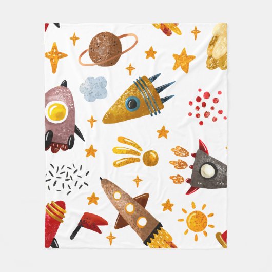 Whimsical Galaxy Rocket Space Pattern Baby Blanket Fleece Deken (Voorkant)