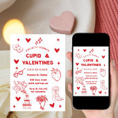 Whimsical Galentines Cupid & Galentine's  Party Kaart