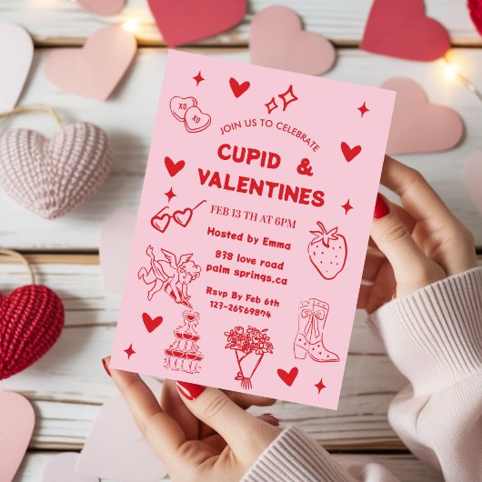 Whimsical Galentines Cupid & Galentine's  Party Kaart