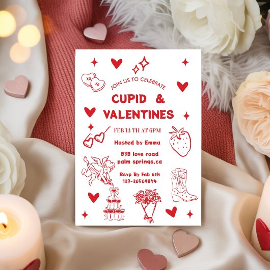 Whimsical Galentines Cupid & Galentine's  Party Kaart