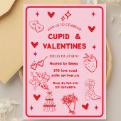 Whimsical Galentines Cupid & Galentine's  Party Kaart