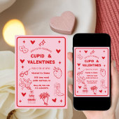 Whimsical Galentines Cupid & Galentine's  Party Kaart