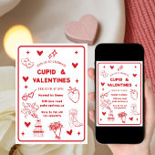 Whimsical Galentines Cupid & Galentine's  Party Kaart