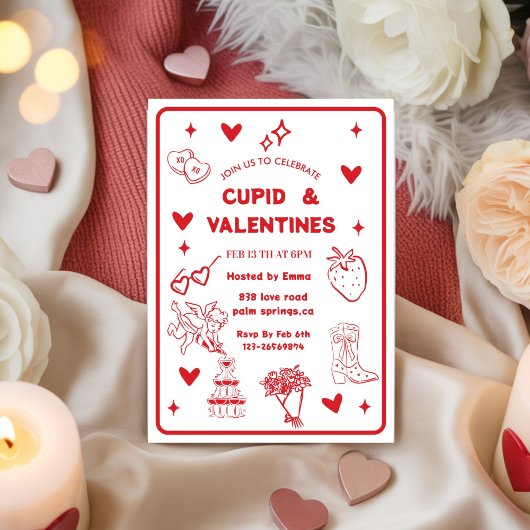 Whimsical Galentines Cupid & Galentine's  Party Kaart