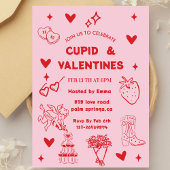 Whimsical Galentines Cupid & Galentine's  Party Kaart