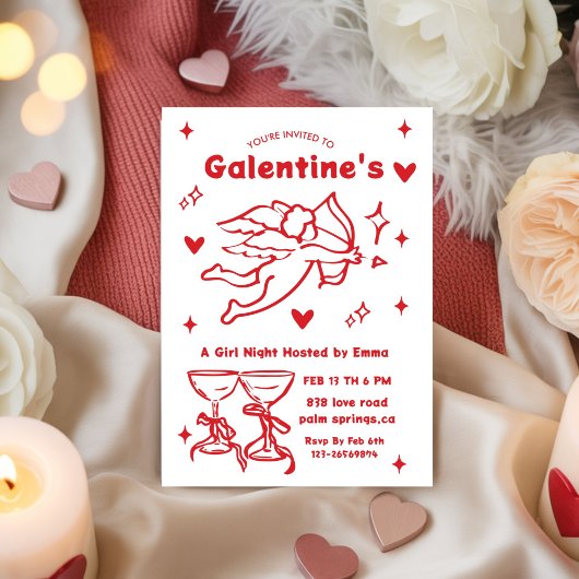 Whimsical Galentines Valentines girls  Party Kaart