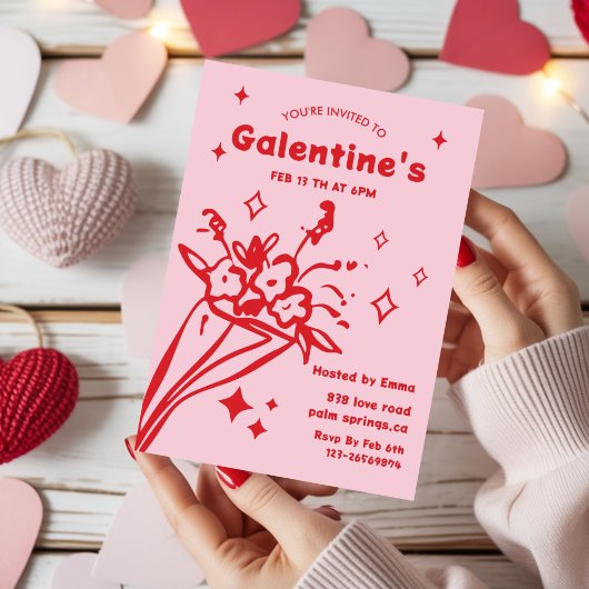 Whimsical Galentines Valentines girls Party Kaart