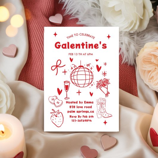 Whimsical Galentines Valentines girls  Party Kaart