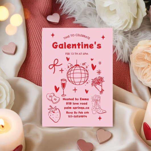 Whimsical Galentines Valentines girls  Party Kaart