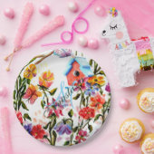 WHIMSICAL GARDEN BIRD HOUSE MONOGRAM PARTIJ PAPIEREN BORDJE (Feest)