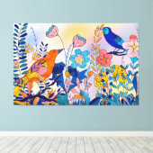 Whimsical Garden Birds and Blooms Canvas Afdruk (Insitu (Houten vloer))