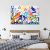Whimsical Garden Birds and Blooms Canvas Afdruk (Insitu (Slaapkamer))