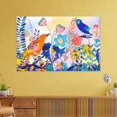 Whimsical Garden Birds and Blooms Canvas Afdruk (Insitu (Woonkamer))