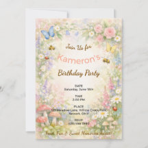 Whimsical Garden Birthday Pastel Butterflies Bee